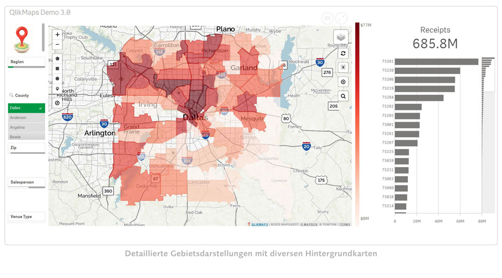 Detaillierte Gebietsdarstellungen mit diversen Hintergrundkarten