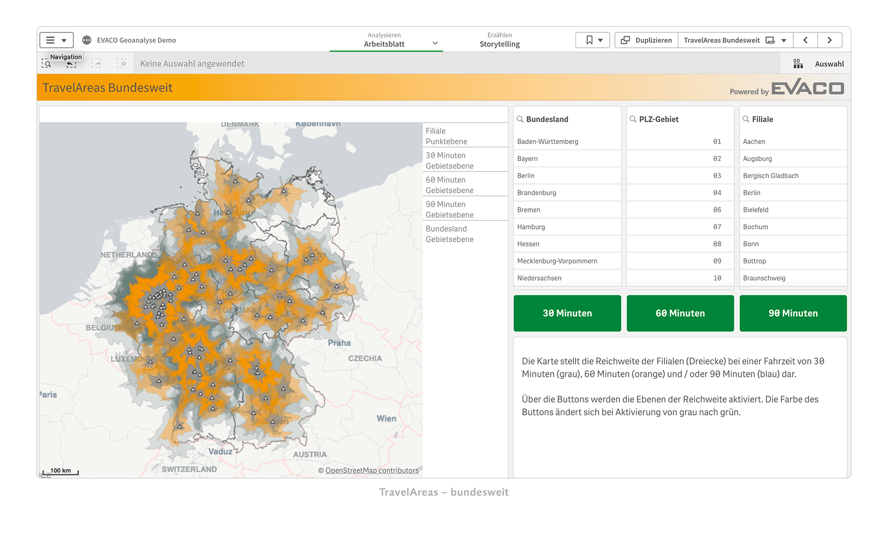 TravelAreas für Analysen von Reichweiten und Entfernungen nutzen